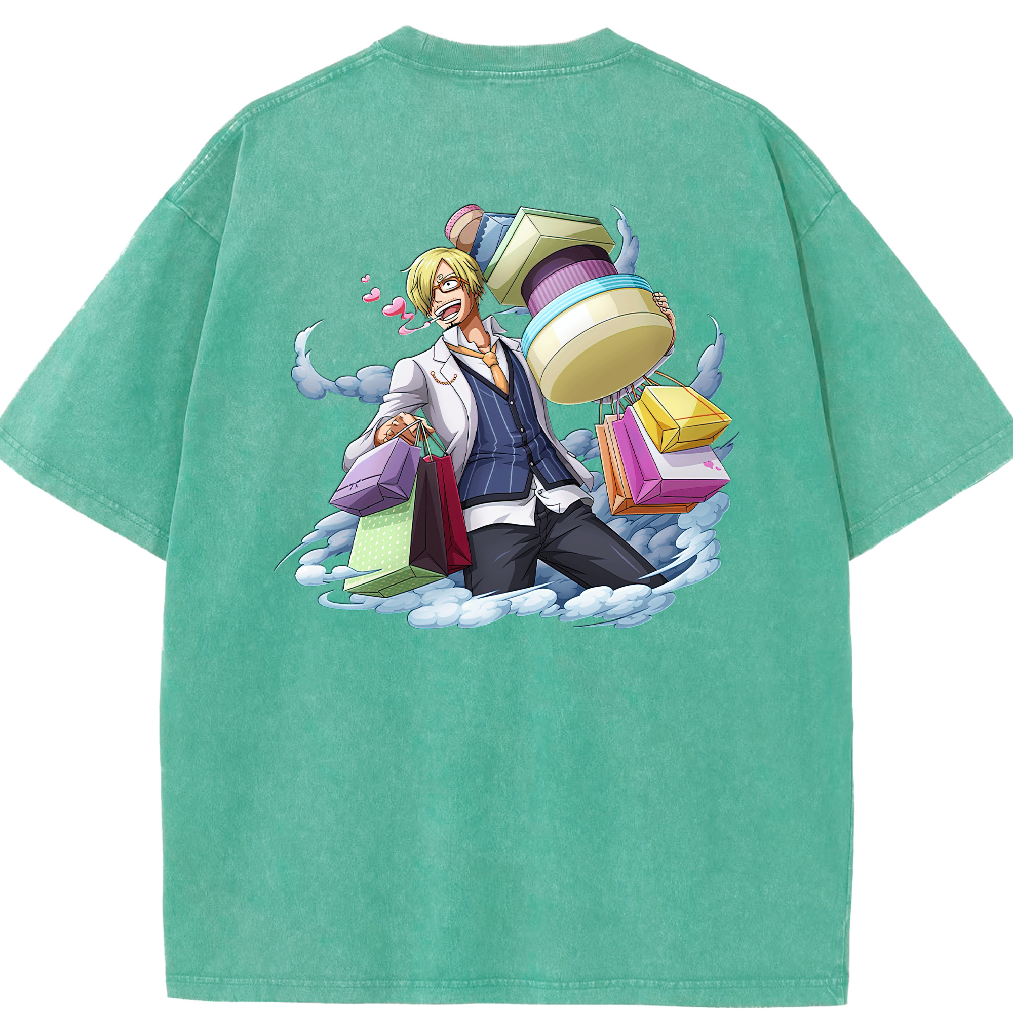 （画像用） ワンピース サンジ ONE PIECE Sanji 綿100% ヴィンテージ風 半袖Tシャツ（背面プリント）